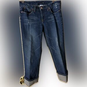 refuge distressed capri denim length 31” with 3” folded cuff size 9